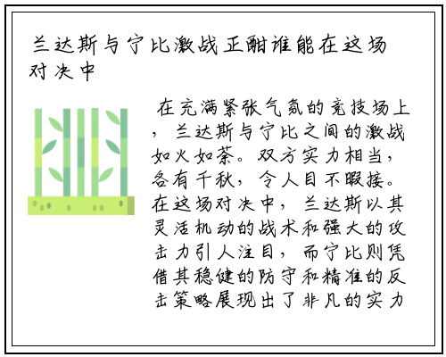 兰达斯与宁比激战正酣谁能在这场对决中笑到最后